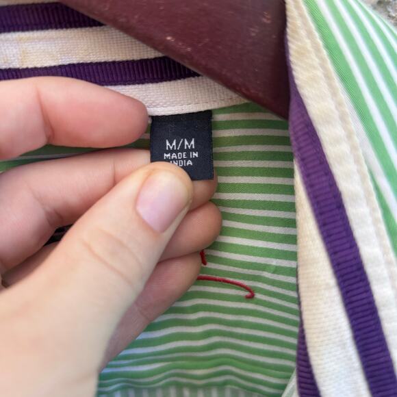 Robert Graham X Collection Green Stripe Button Up Long Sleeve Shirt Size M - Picture 4 of 7